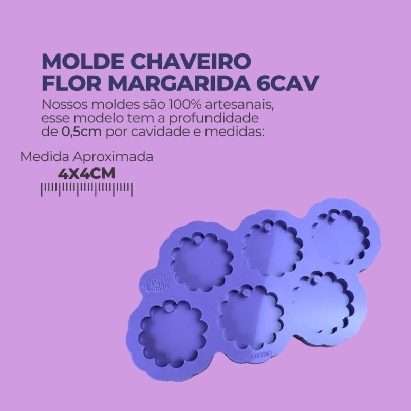 Molde de Silicone Para Resina Epóxi Chaveiro Flor Margarida 6cav - Image 2