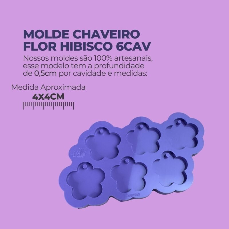 Molde de Silicone Para Resina Epóxi Chaveiro Flor Hibisco 6cav - Image 2