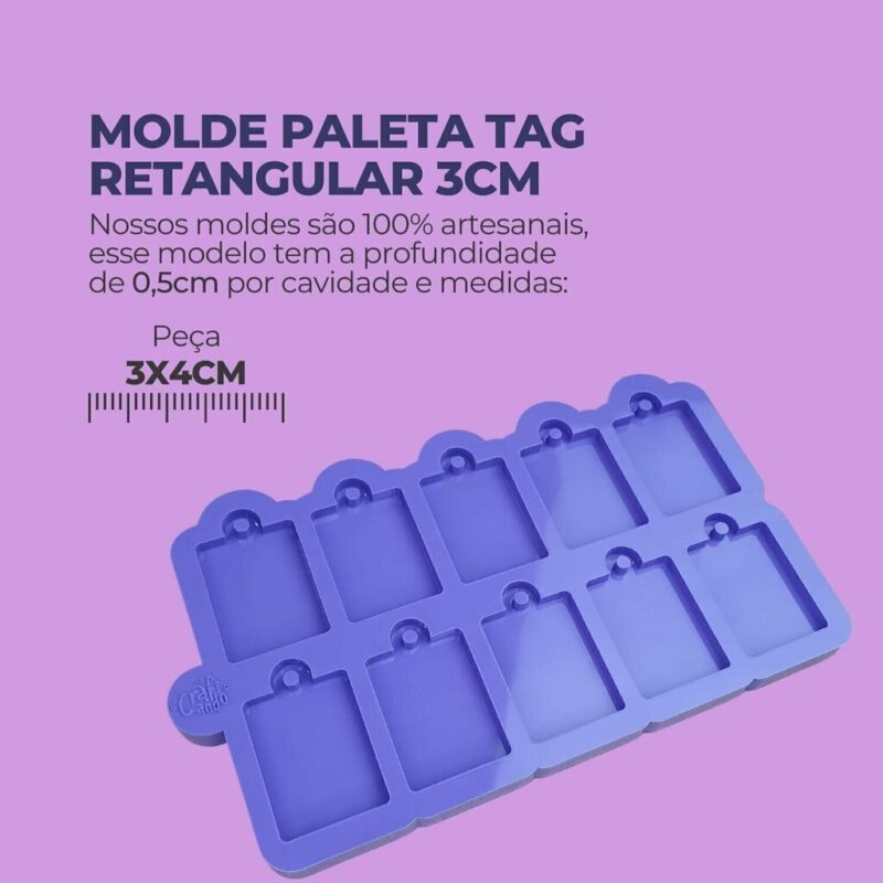 Molde de Silicone Para Resina Epóxi Paleta Tag retangular 3cm - Image 2