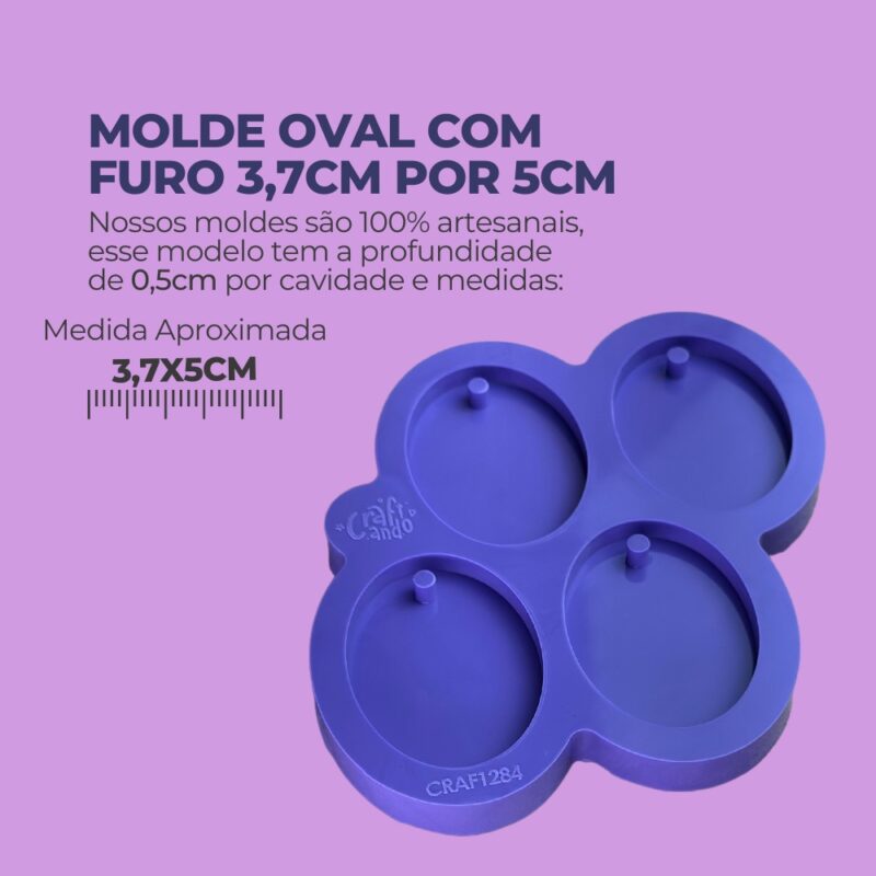 Molde de Silicone Para Resina Epóxi Oval Com Furo 3,7cm X 5cm - Image 2