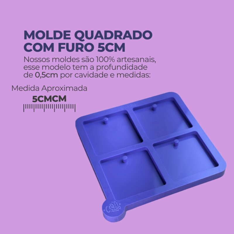 Molde de Silicone Para Resina Epóxi Quadrado Com furo 5cm - Image 2