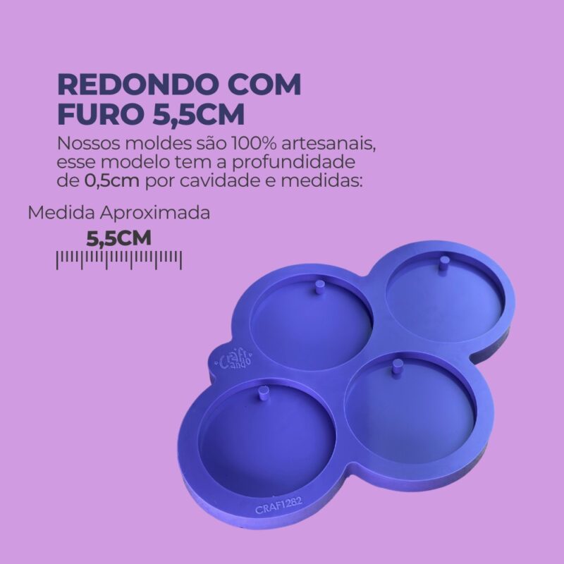 Molde de Silicone Para Resina Epóxi Redondo Com Furo 5,5cm - Image 2