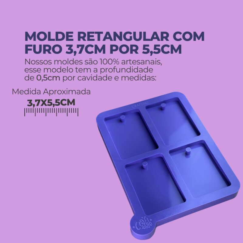 Molde de Silicone Para Resina Epóxi Retangular Com furo 3,7 x 5,5cm - Image 2