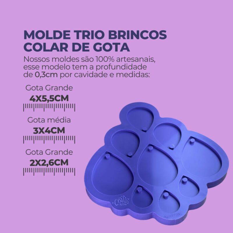 Molde de Silicone Para Resina Epóxi Trio de Gota Brincos Colar - Image 2